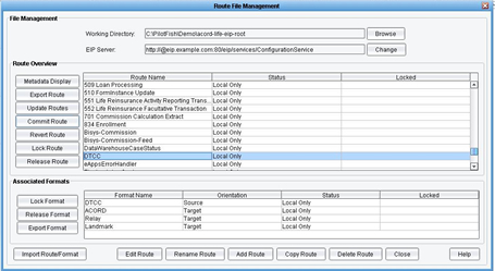 Application Integration Route File Management screen